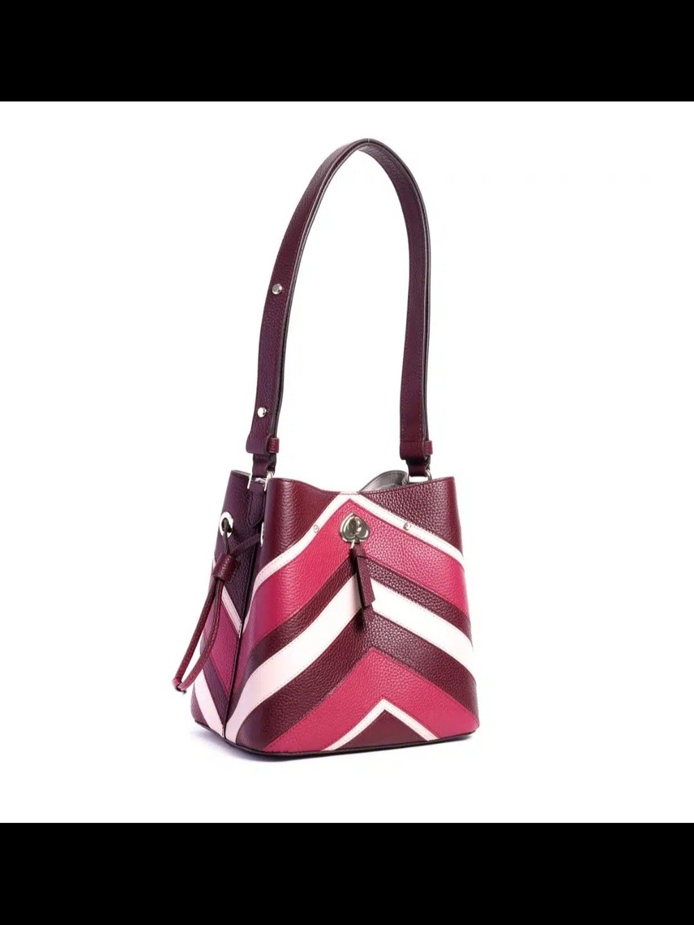 Kate Spade Marti Chevron Stripe Bucket Shoulder Bag in Berry, Plum & Pink